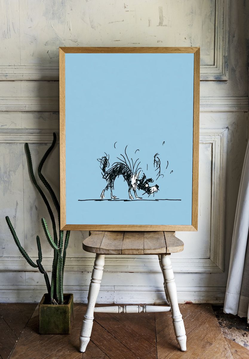 Playful Dog Sketch Print. — room view 1