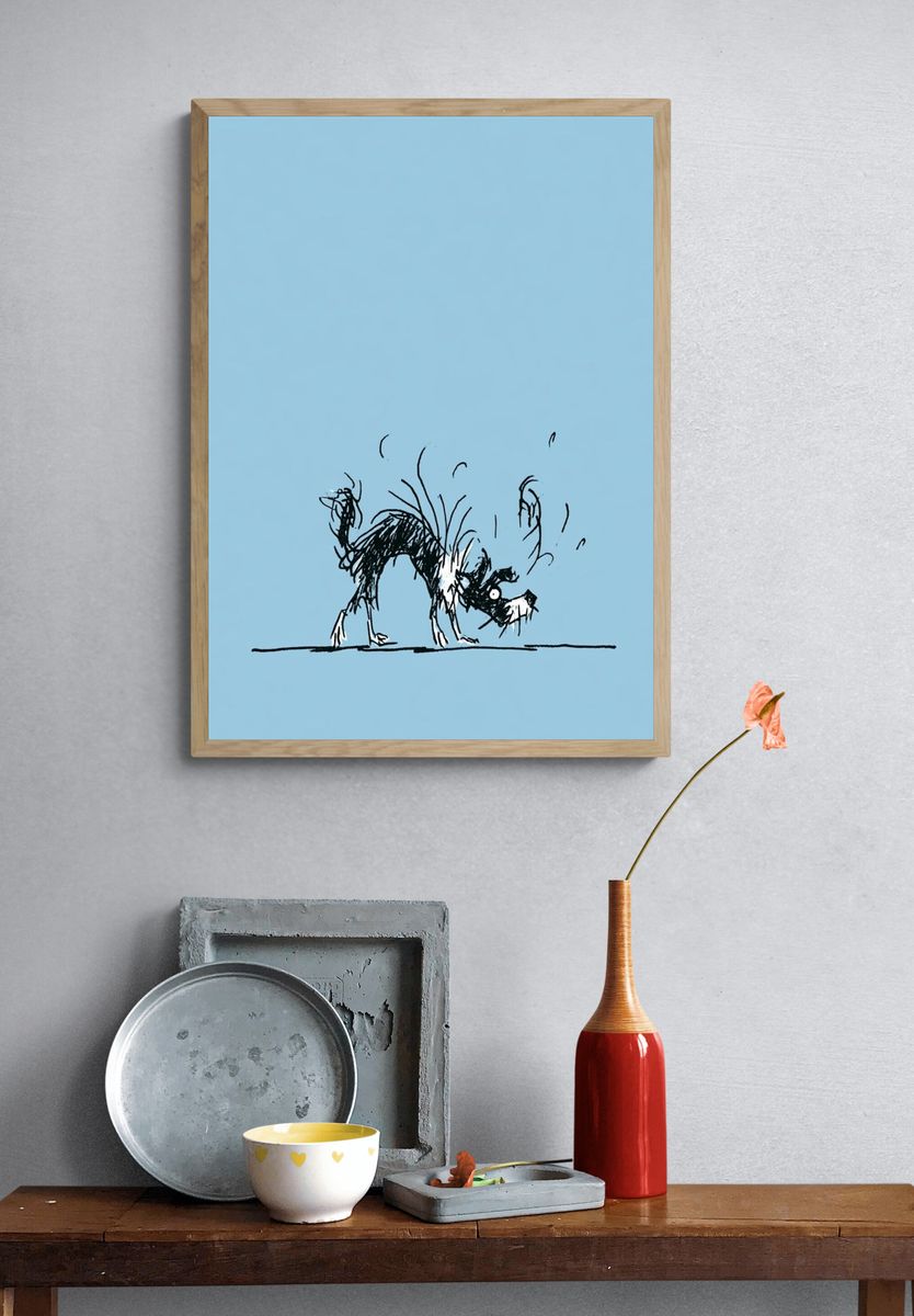 Playful Dog Sketch Print. — room view 3