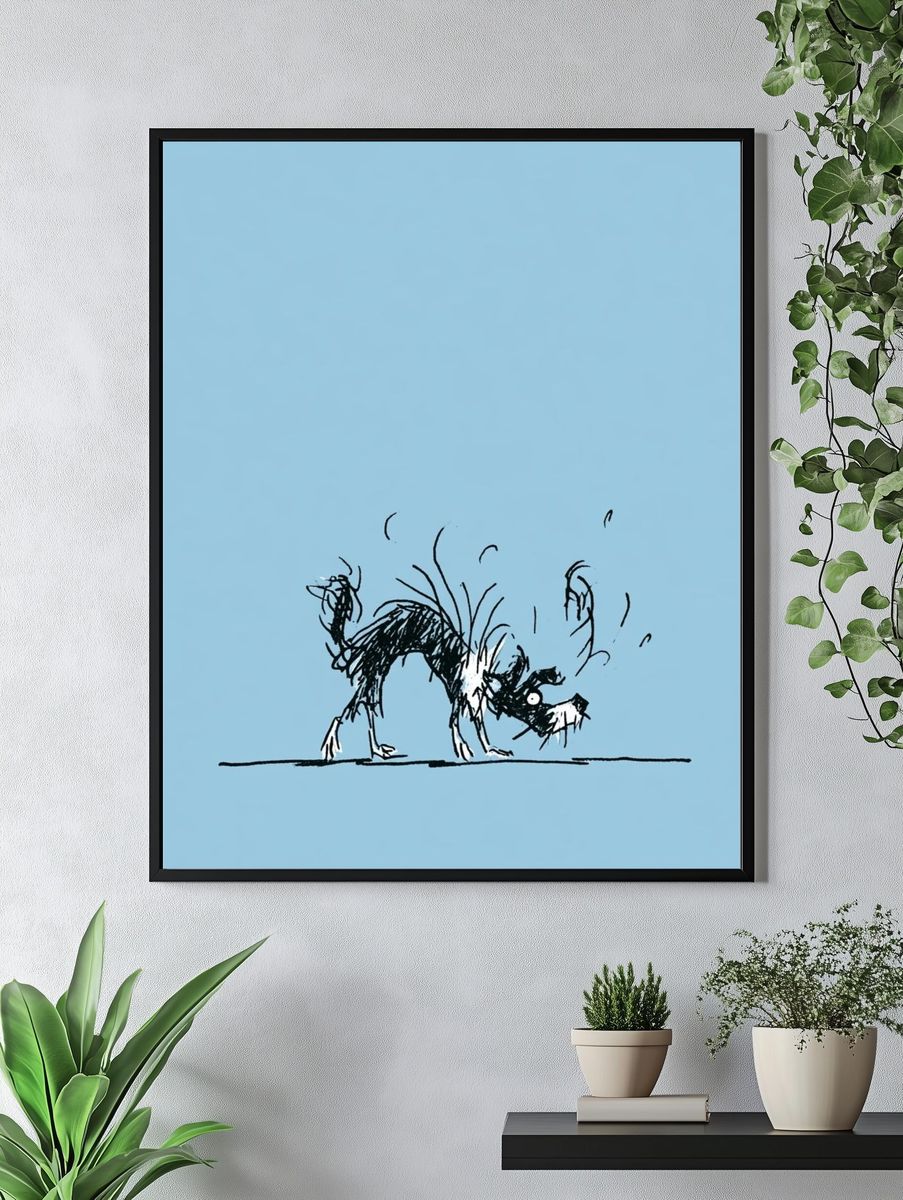 Playful Dog Sketch Print. — room view 4