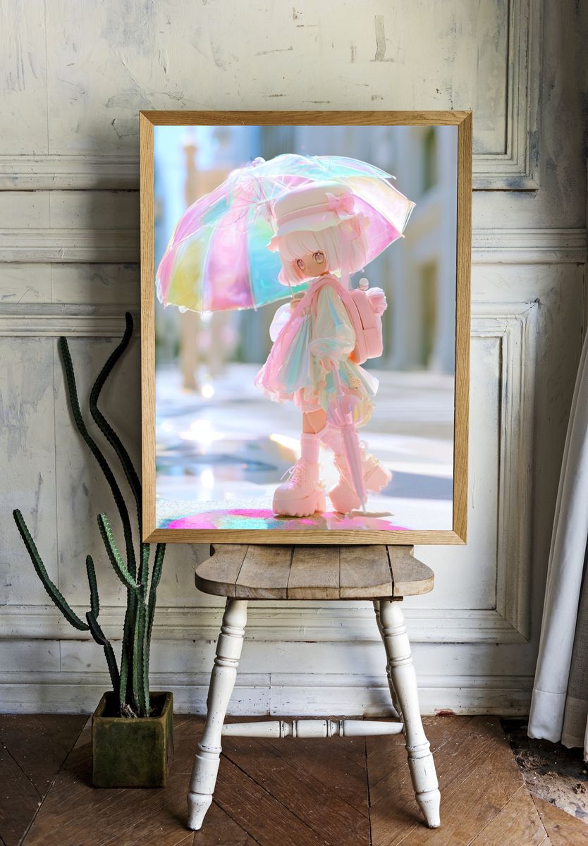Pastel Anime Girl with Umbrella Print. — room view 1