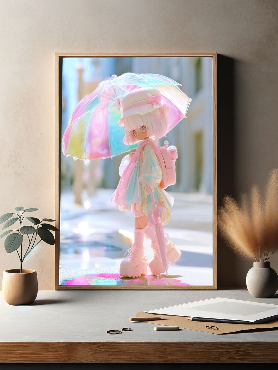 Pastel Anime Girl with Umbrella Print. — room view 2