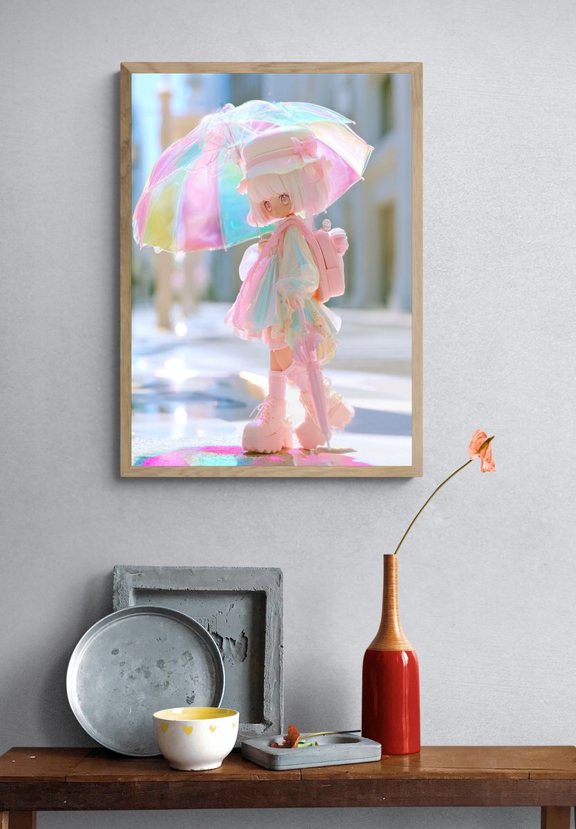 Pastel Anime Girl with Umbrella Print. — room view 3