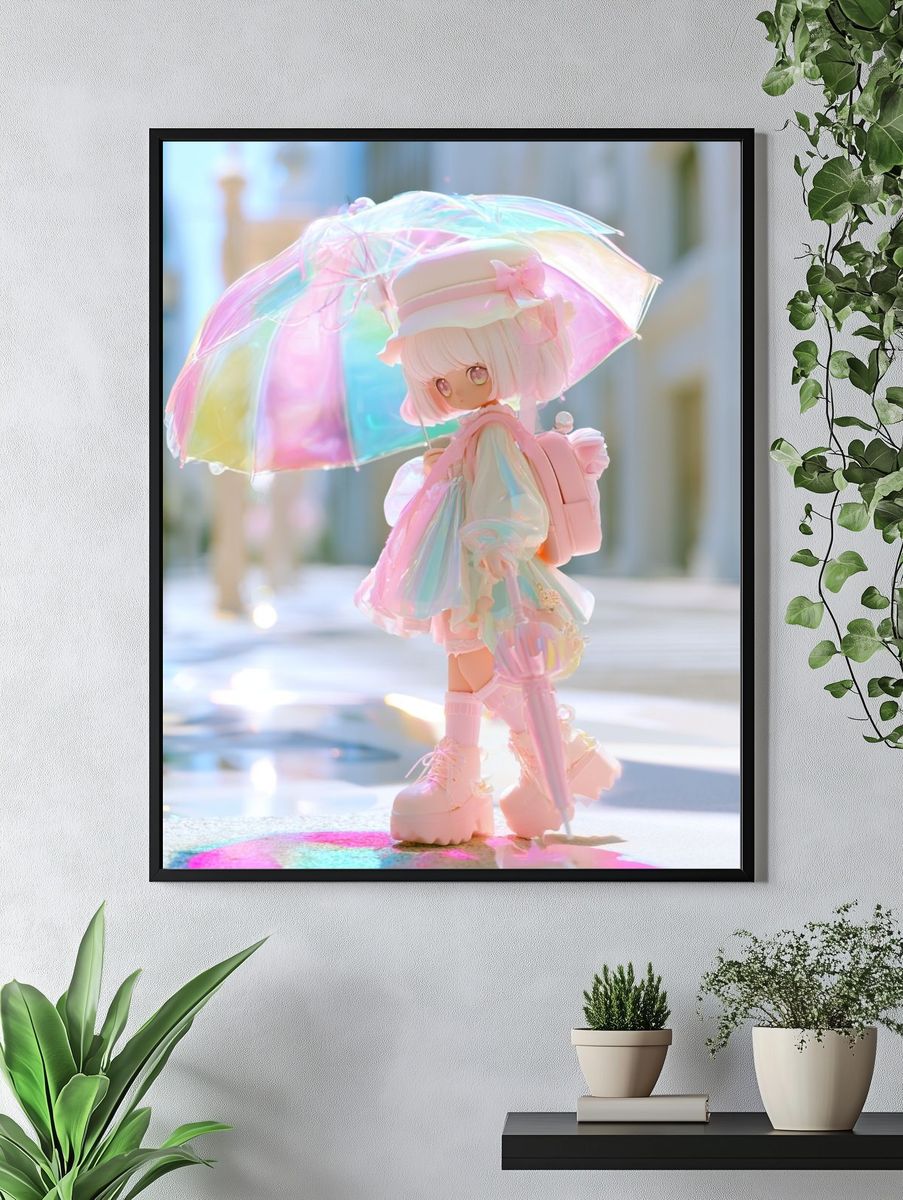 Pastel Anime Girl with Umbrella Print. — room view 4