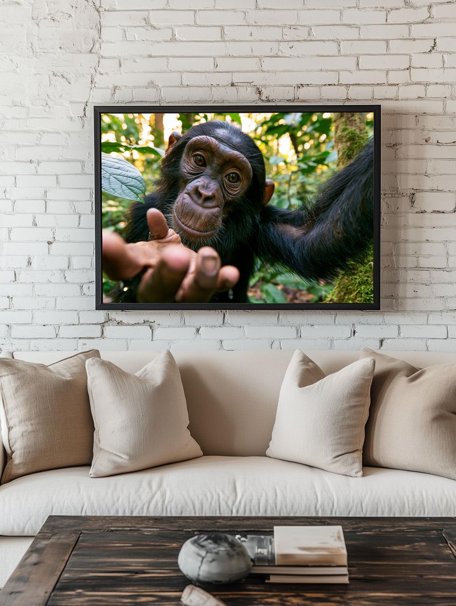 Curious Chimpanzee Portrait Poster. — room view 1