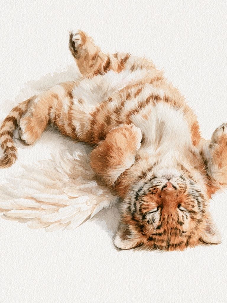 Sleeping Tiger Cub Watercolor Poster. poster — animals art