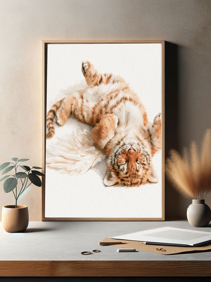 Sleeping Tiger Cub Watercolor Poster. — room view 2