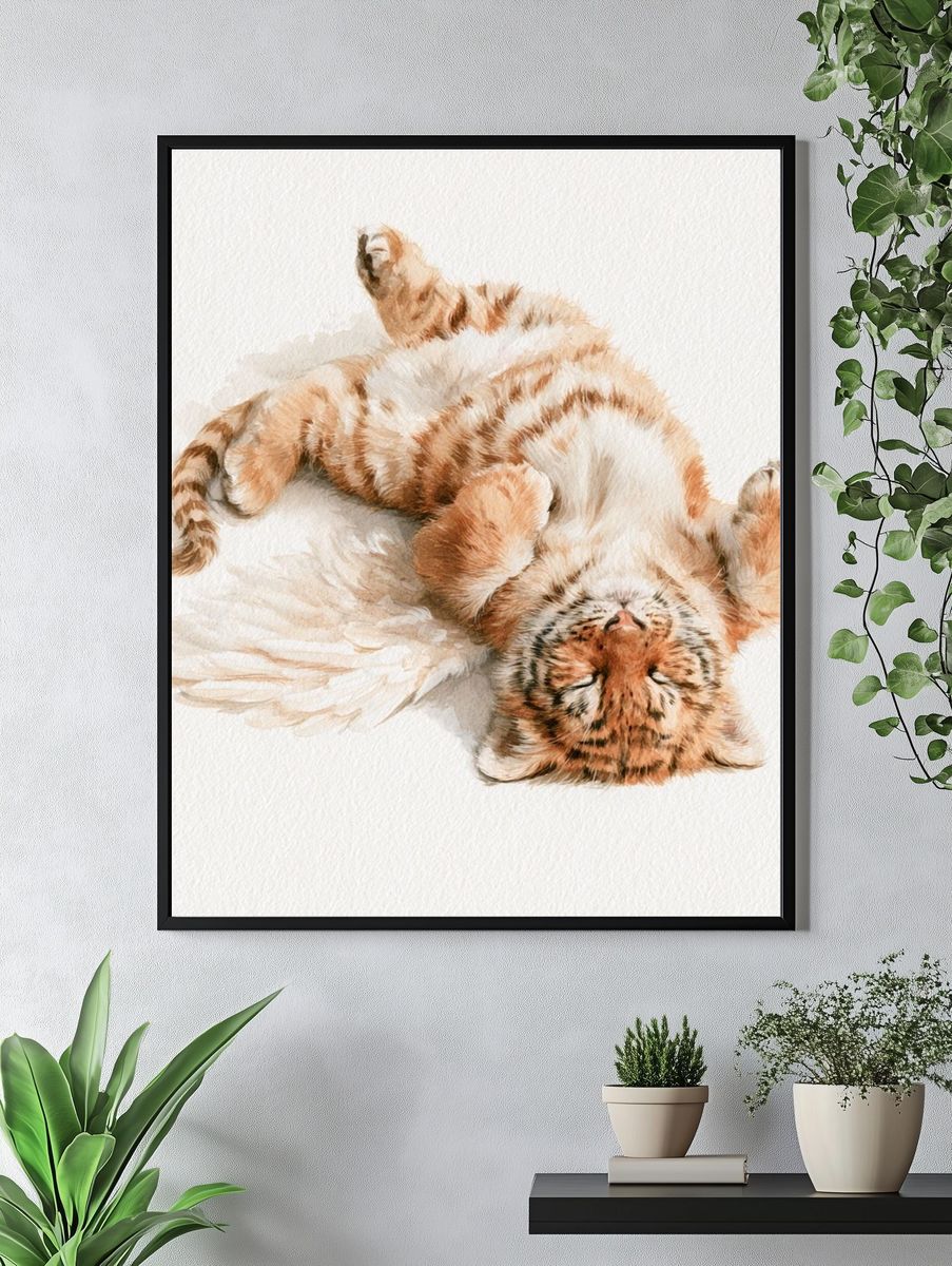 Sleeping Tiger Cub Watercolor Poster. — room view 4