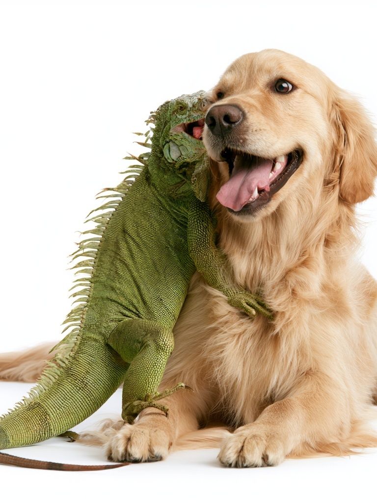 Golden Retriever and Iguana Photography Poster. poster detail