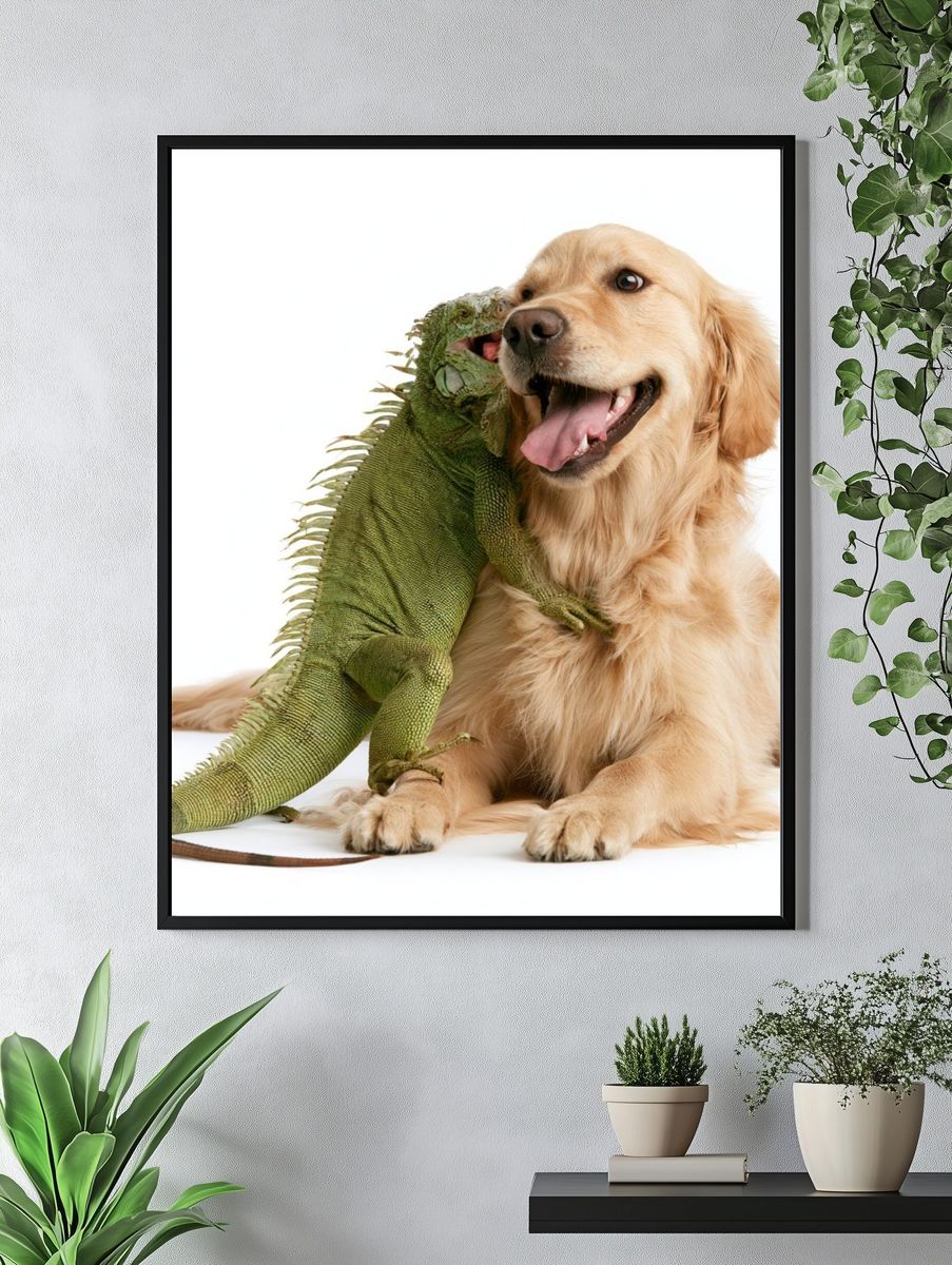 Golden Retriever and Iguana Photography Poster. — room view 4