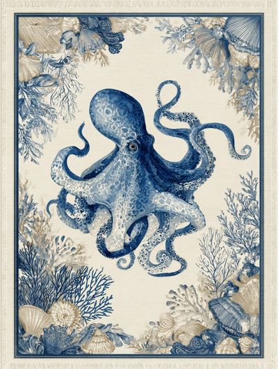 Blue Octopus Coastal Illustration Poster. poster