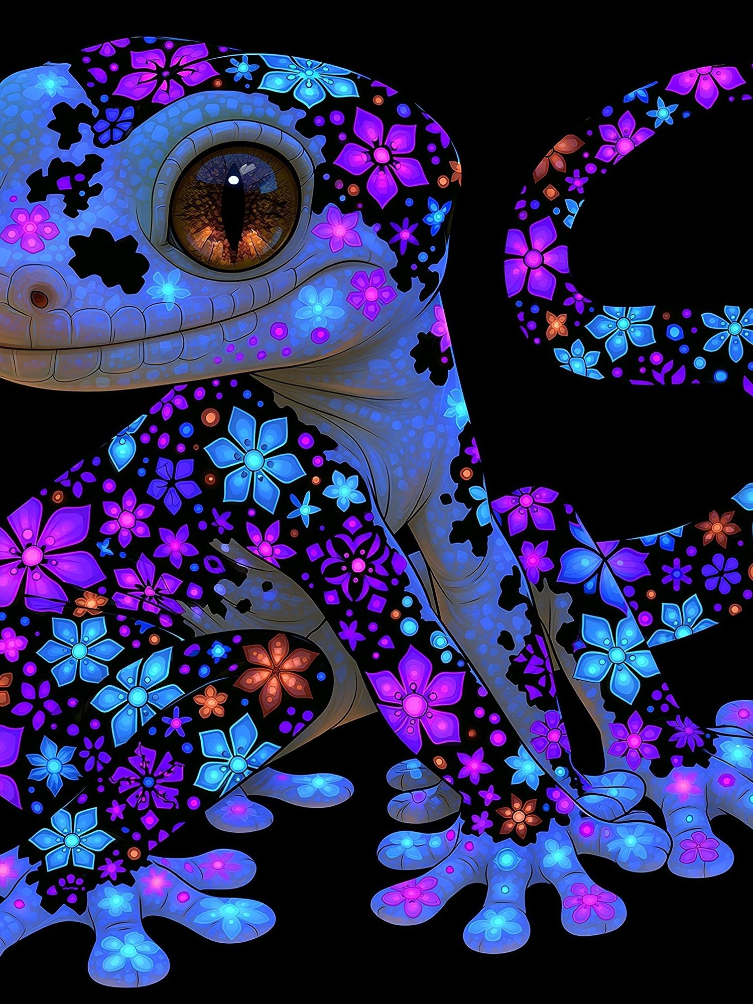 Floral Gecko Illustration Poster. poster detail