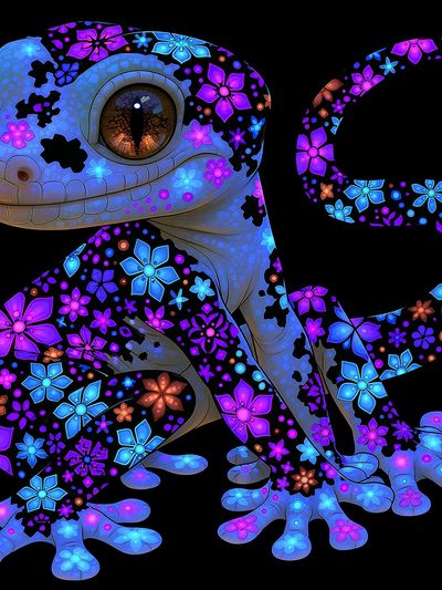 Floral Gecko Illustration Poster. poster