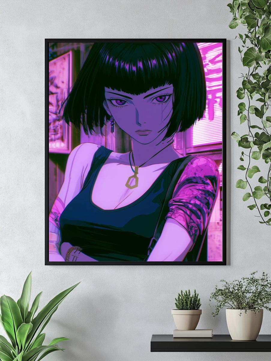 Neon Anime Portrait Poster. — room view 4