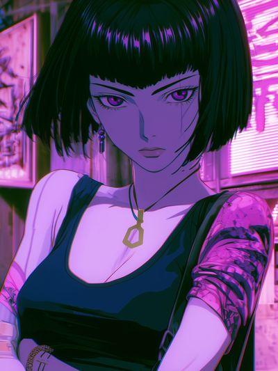 Neon Anime Portrait Poster. poster