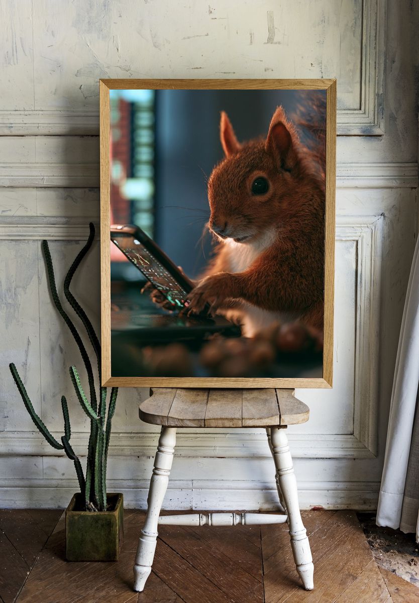 Squirrel with Smartphone Photography Poster. — room view 1