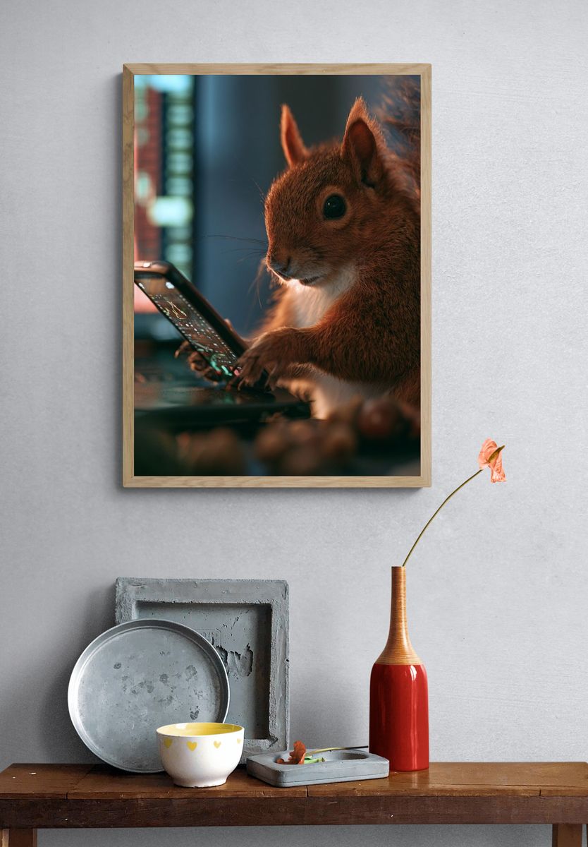 Squirrel with Smartphone Photography Poster. — room view 3
