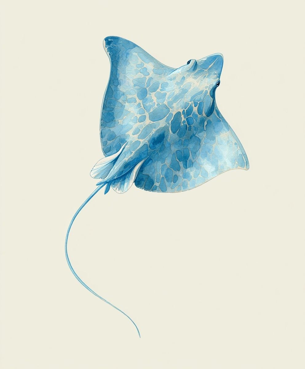 Blue Stingray Watercolor Print. poster detail