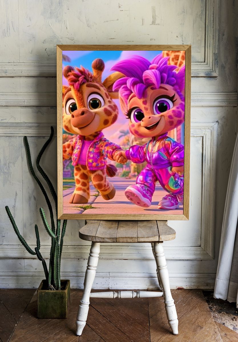 Cute Giraffe Friends Illustration Poster. — room view 1