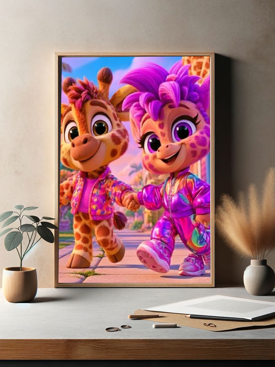 Cute Giraffe Friends Illustration Poster. — room view 2