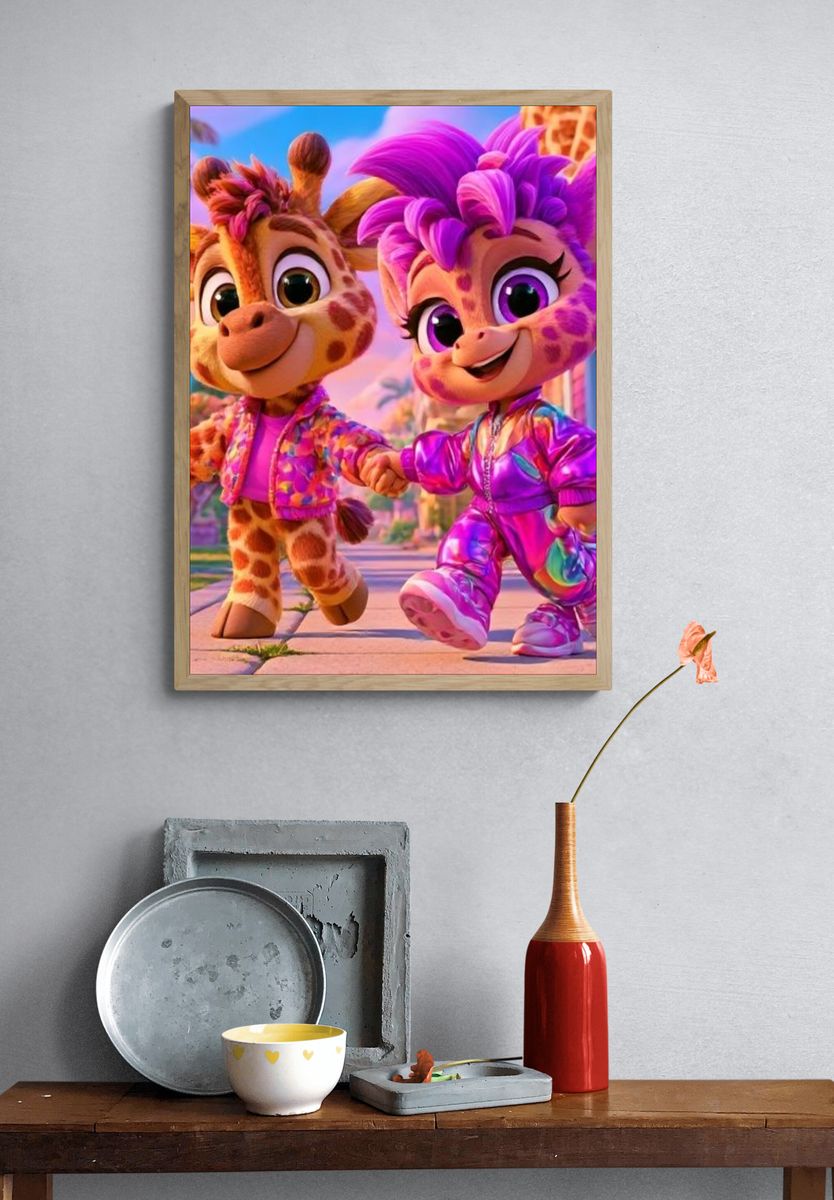 Cute Giraffe Friends Illustration Poster. — room view 3