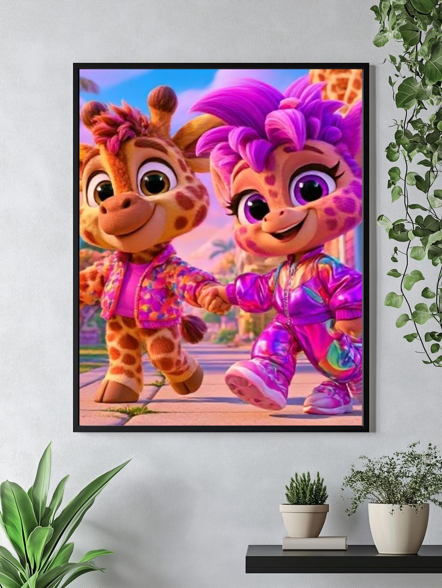 Cute Giraffe Friends Illustration Poster. — room view 4