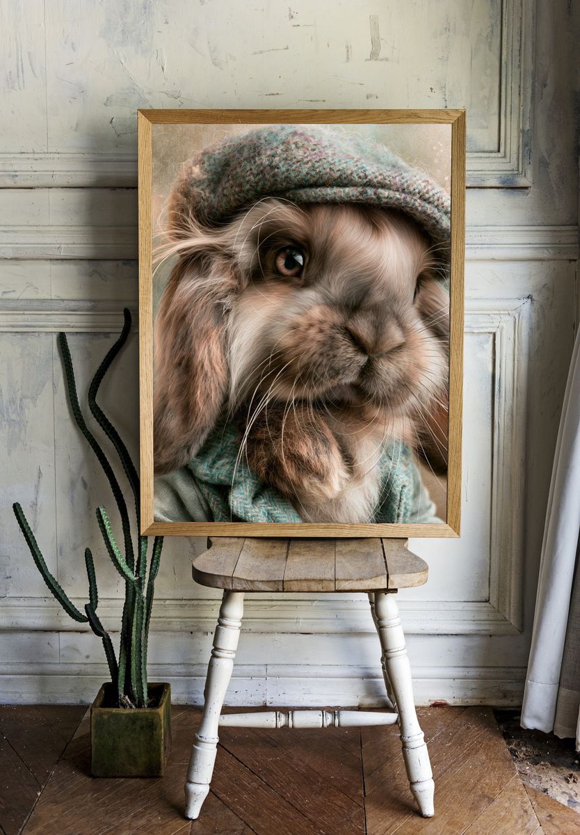 Cozy Bunny Portrait Poster. — room view 1