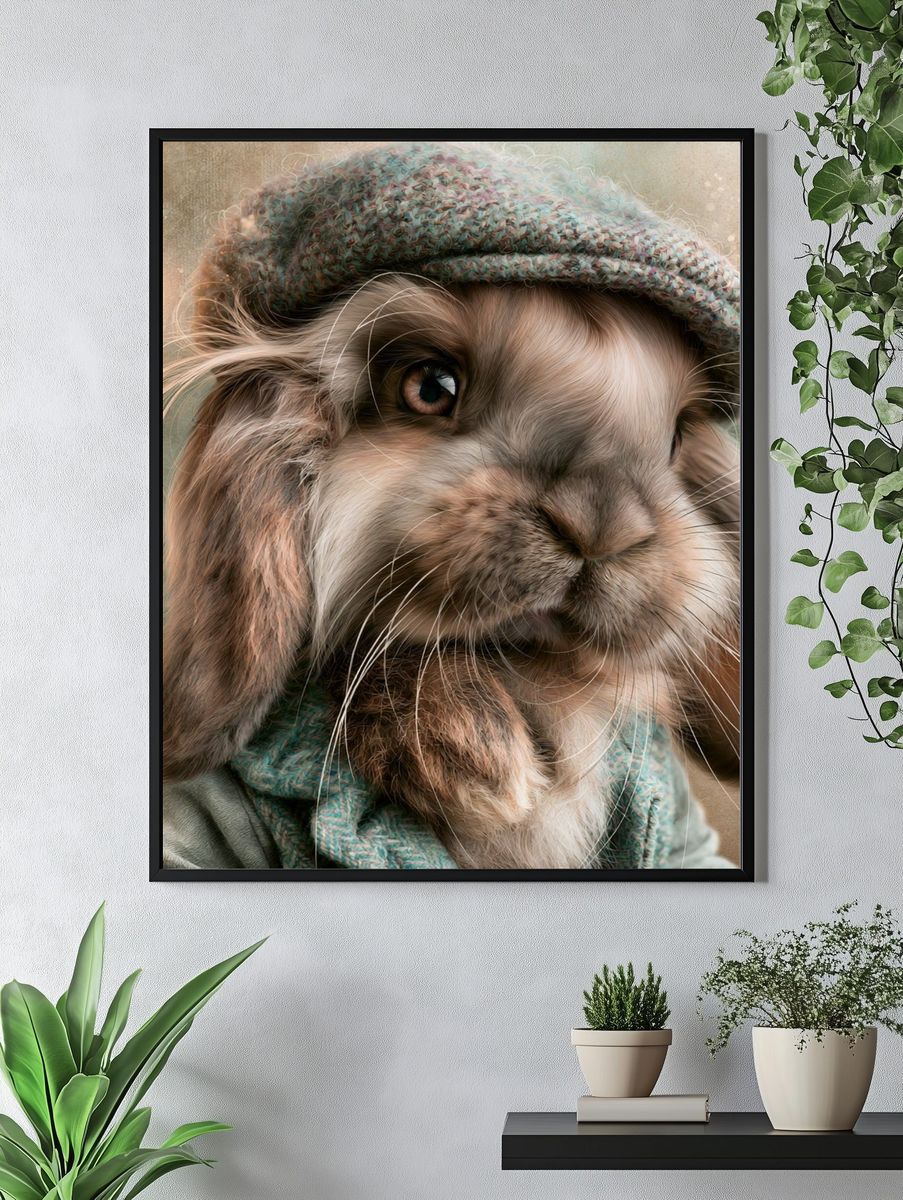 Cozy Bunny Portrait Poster. — room view 4
