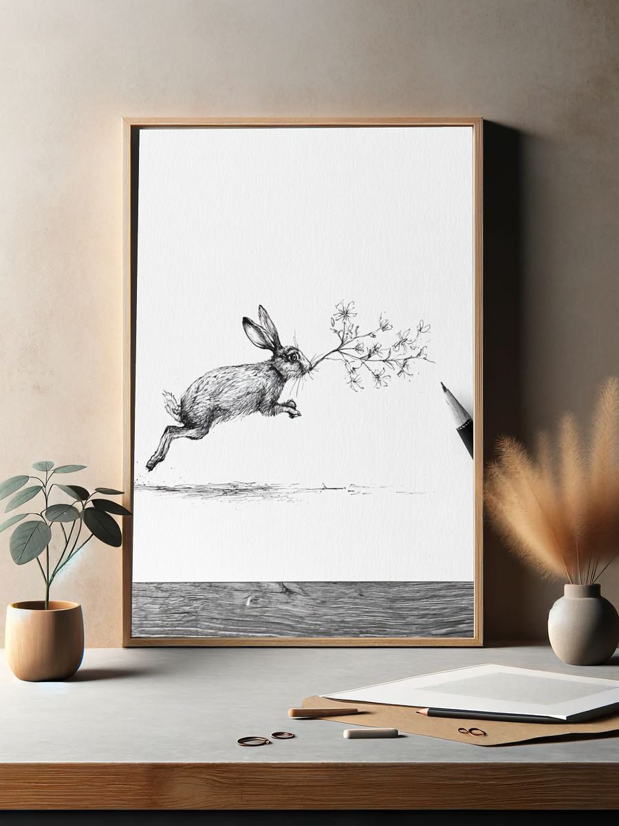 Leaping Hare Line Art Poster. — room view 2