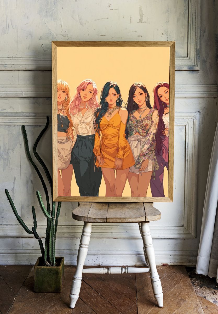 K-Pop Girl Group Illustration Poster. room preview