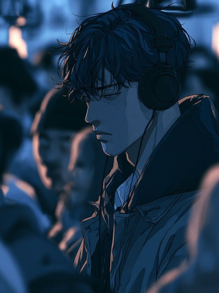 Headphones in the Crowd Anime Poster. poster detail
