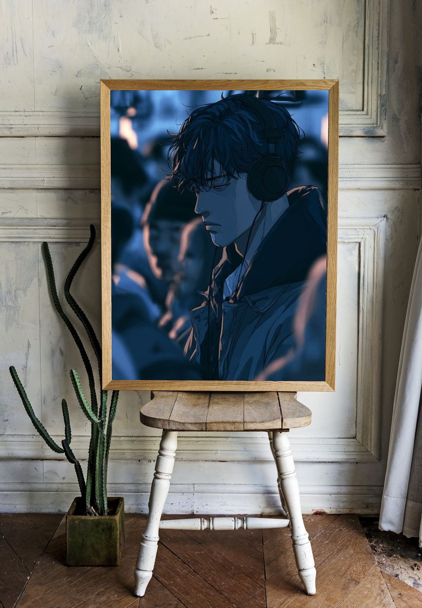 Headphones in the Crowd Anime Poster. room preview