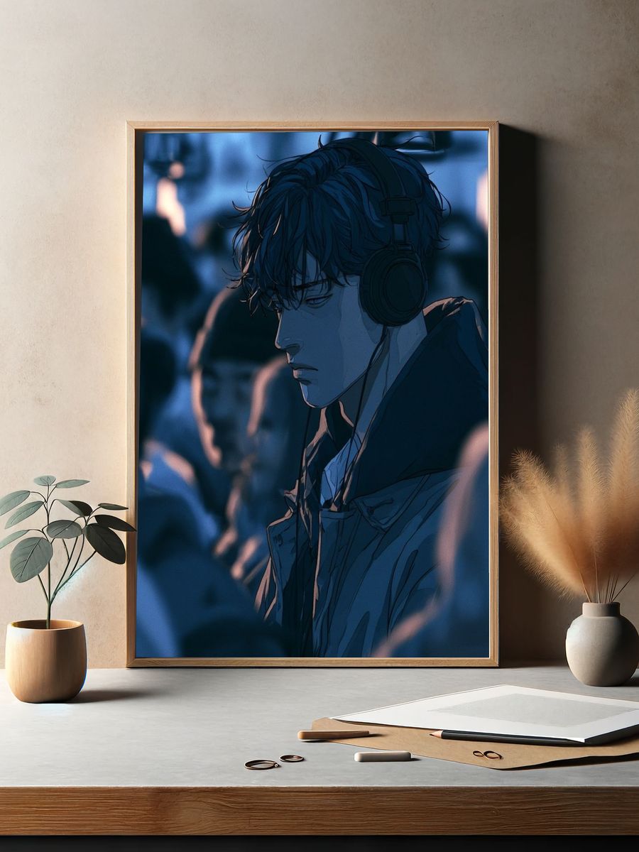 Headphones in the Crowd Anime Poster. — room view 2