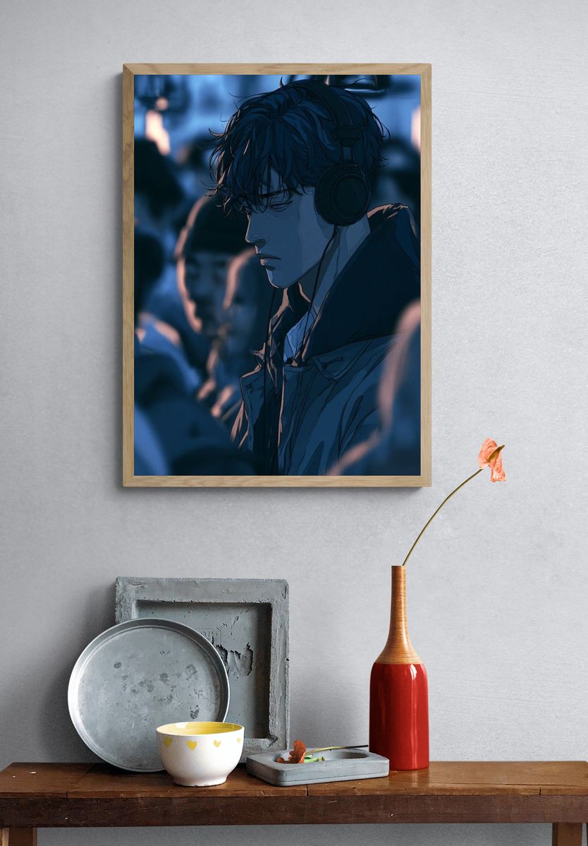 Headphones in the Crowd Anime Poster. — room view 3