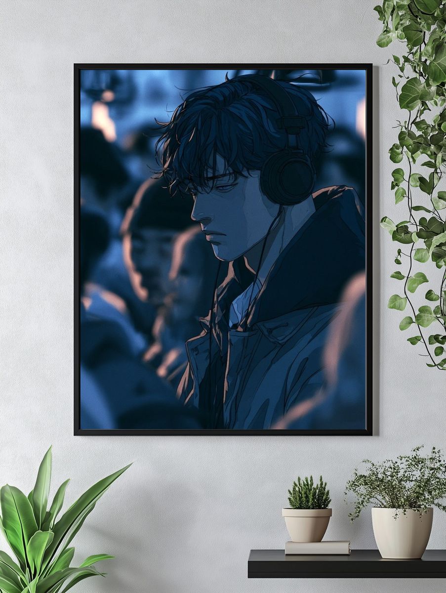 Headphones in the Crowd Anime Poster. — room view 4