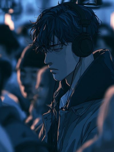 Headphones in the Crowd Anime Poster. poster