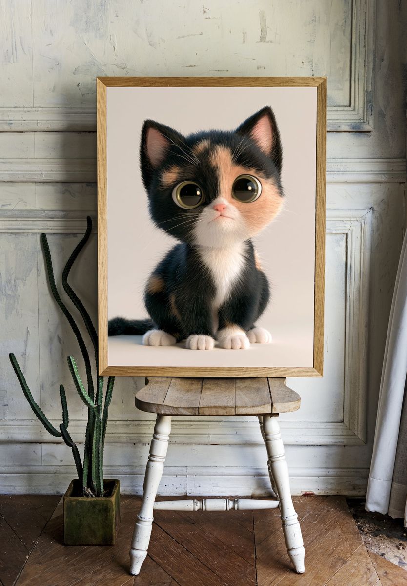 Cute Calico Kitten Photography Poster. room preview