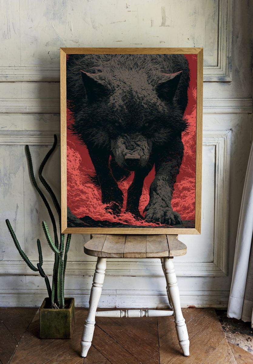 Fierce Wolf Illustration Poster. — room view 1