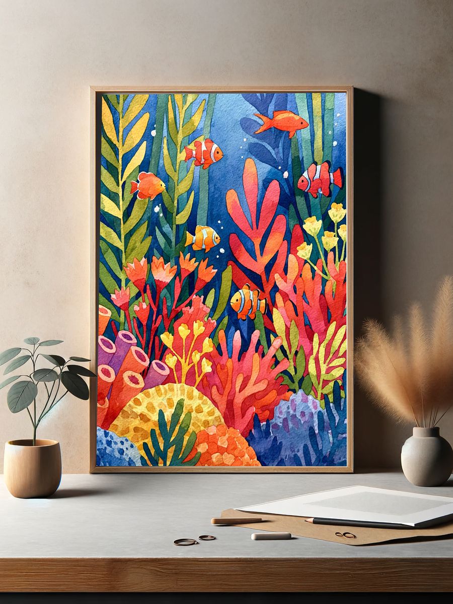 Colorful Coral Reef Illustration Poster. — room view 2