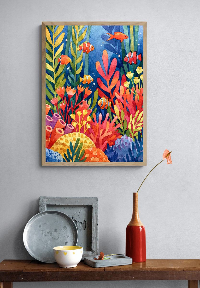 Colorful Coral Reef Illustration Poster. — room view 3