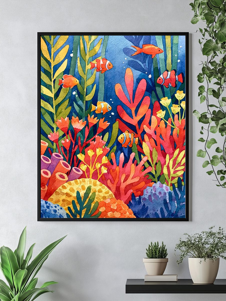 Colorful Coral Reef Illustration Poster. — room view 4