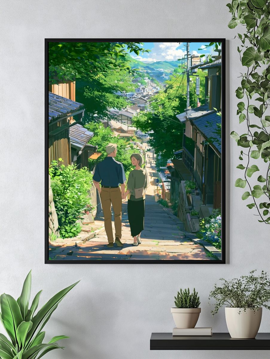 Sunlit Village Stroll Anime Print. — room view 4