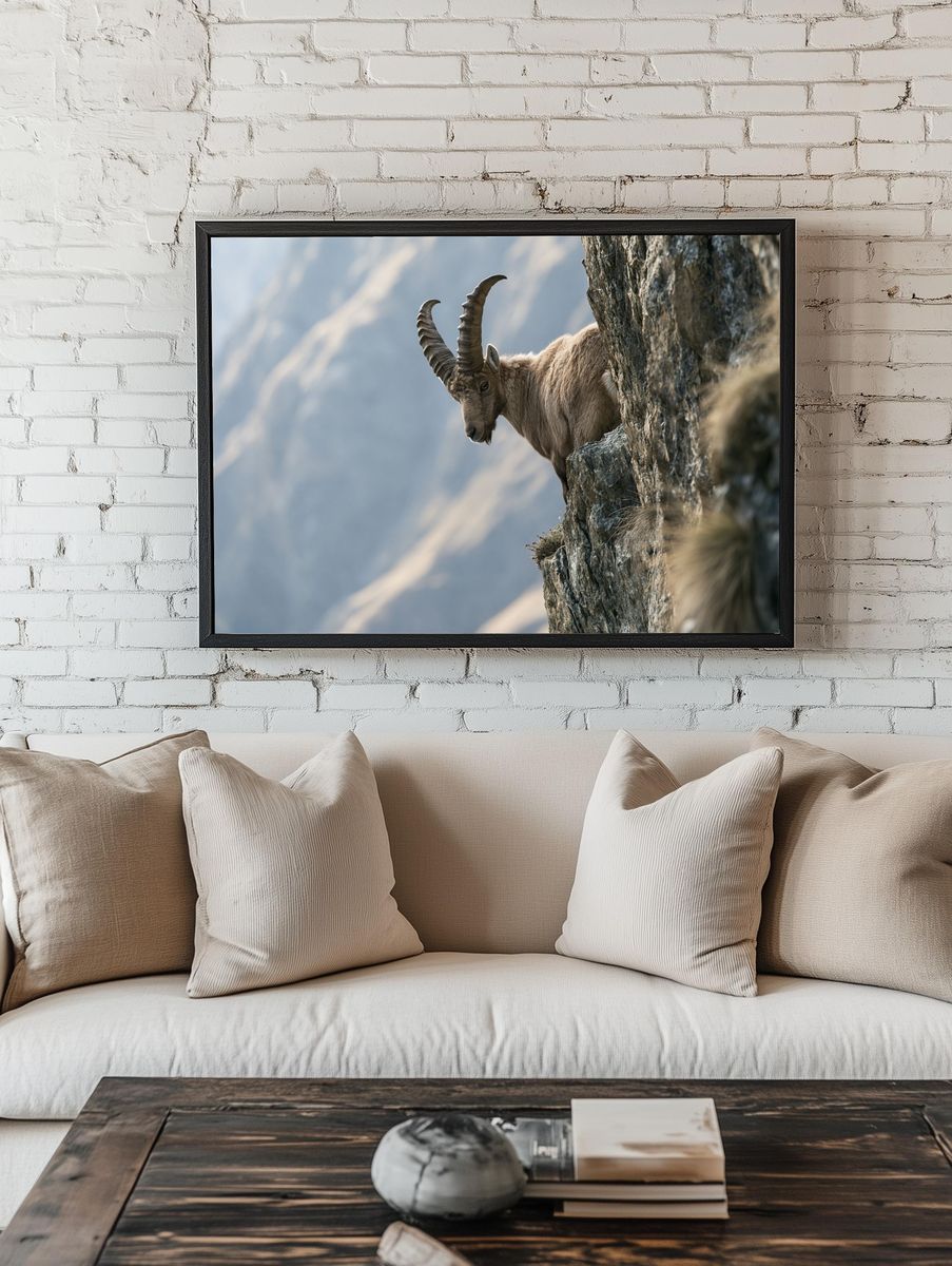 Alpine Ibex Cliffside Photography Poster. — room view 1
