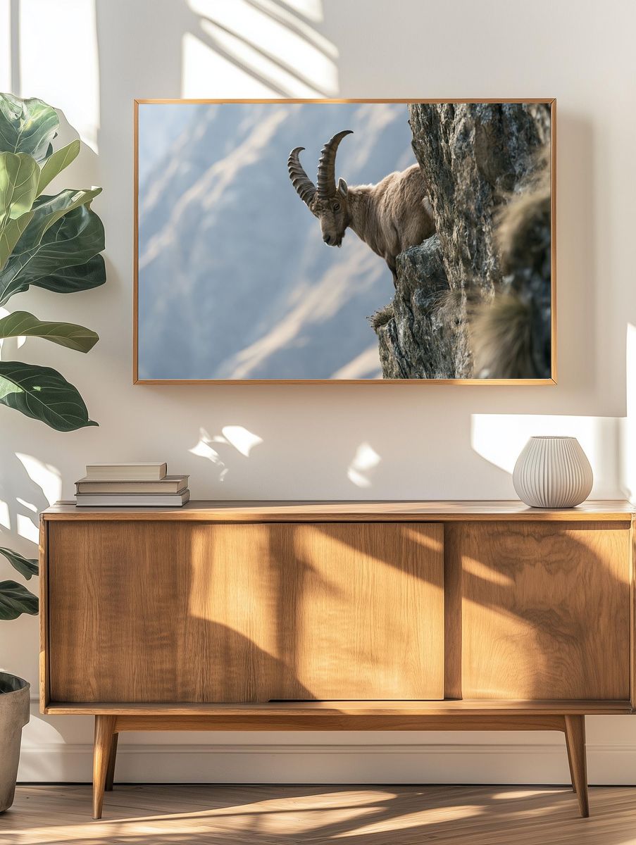 Alpine Ibex Cliffside Photography Poster. — room view 3