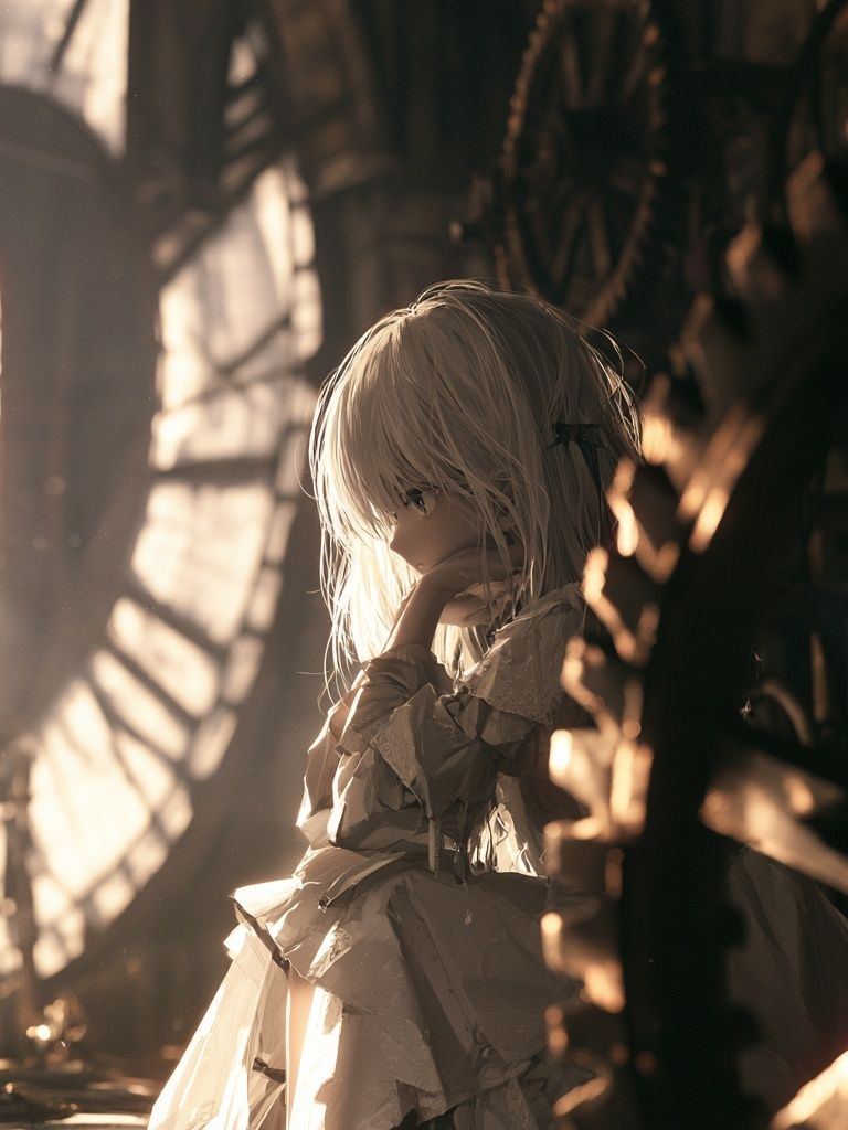 Anime Girl in Sunlit Cathedral Poster. poster — anime art