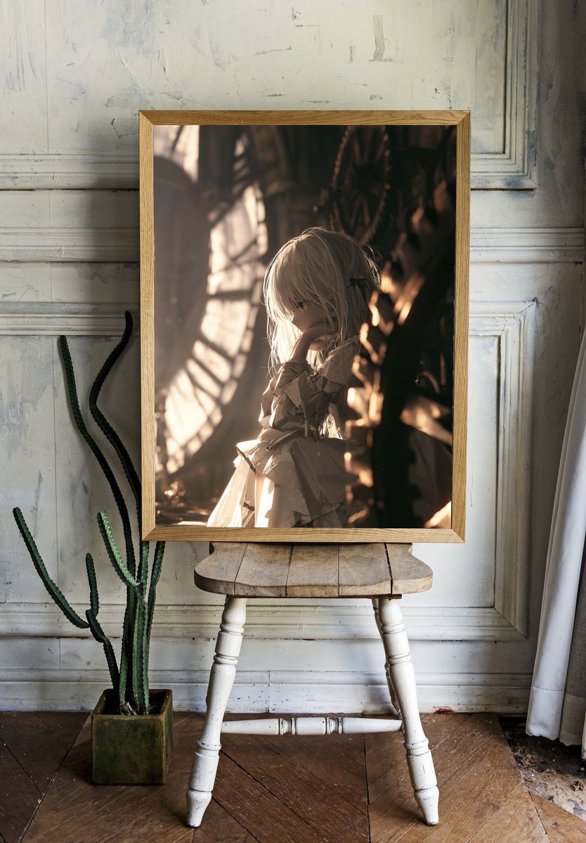 Anime Girl in Sunlit Cathedral Poster. — room view 1