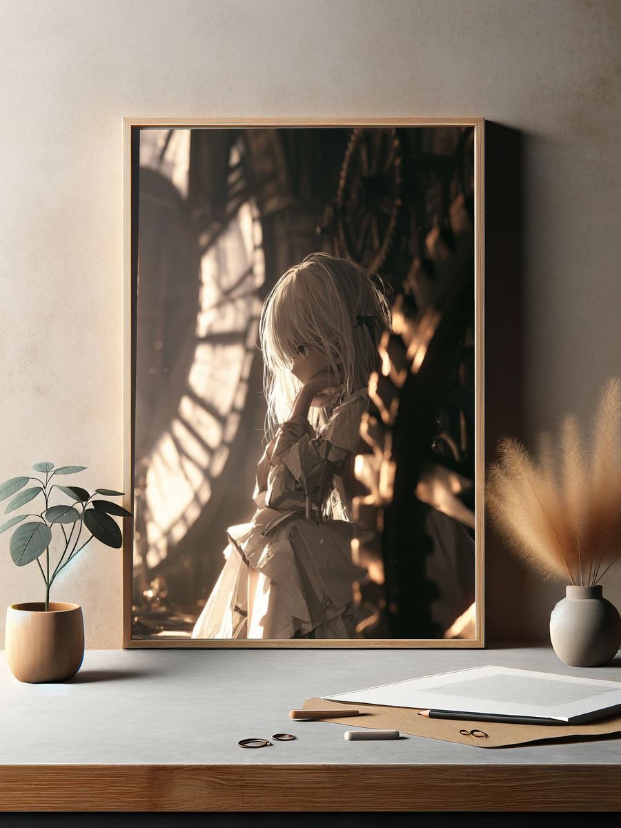 Anime Girl in Sunlit Cathedral Poster. — room view 2