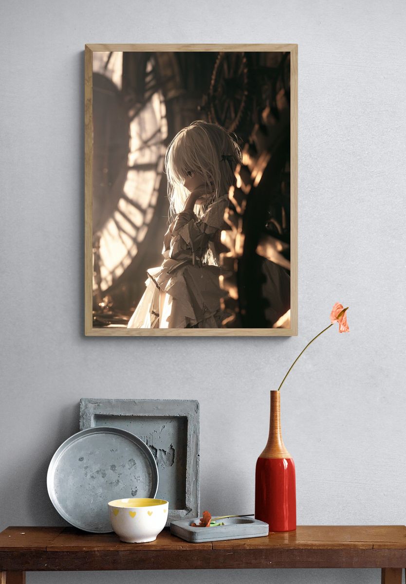 Anime Girl in Sunlit Cathedral Poster. — room view 3