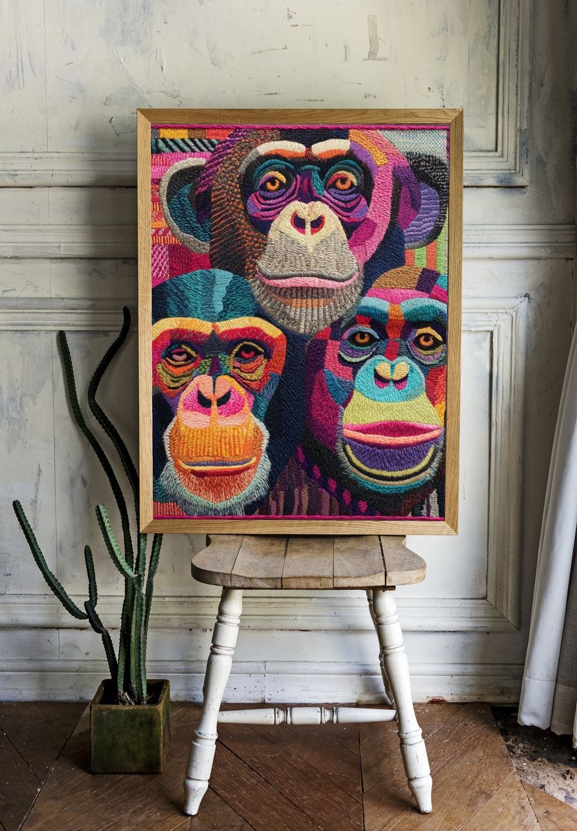 Colorful Chimpanzee Portrait Poster. — room view 1