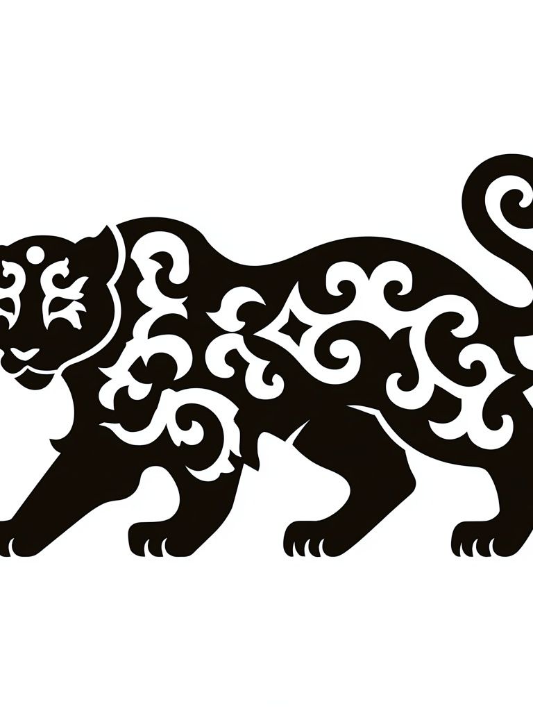 Ornamental Panther Black-White Print. poster — animals art