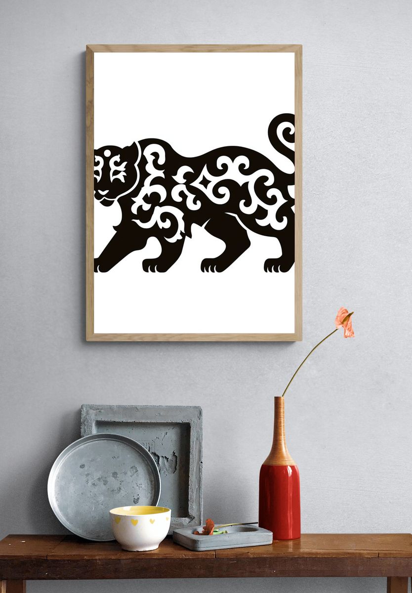 Ornamental Panther Black-White Print. — room view 3